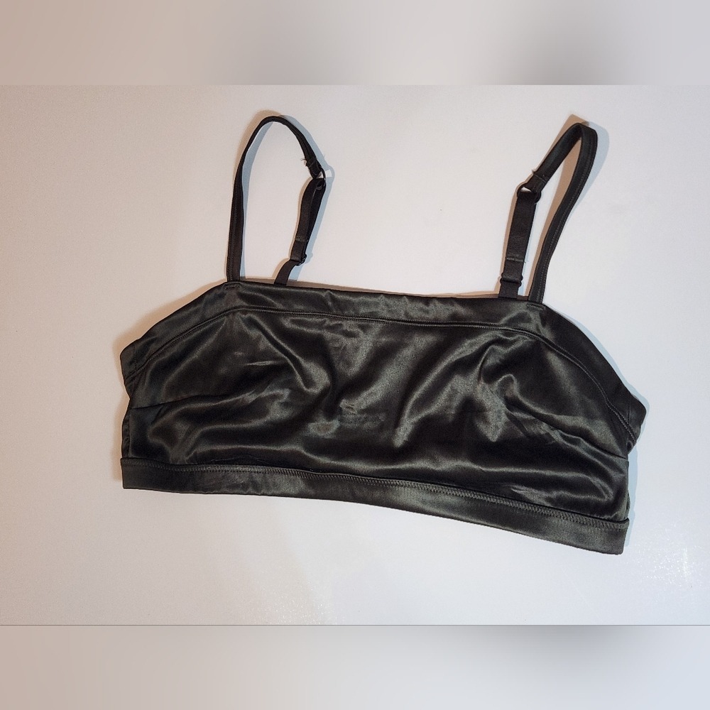 Aerie Unlined Olive Green Grey Satin Stretchy‎ Bralette Women's Size Medium NWT